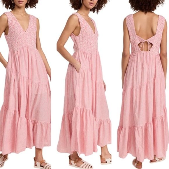 New Free People Juno Sleeveless Smocked Tiered Maxi Dress In Guava Size medium - Picture 2 of 10